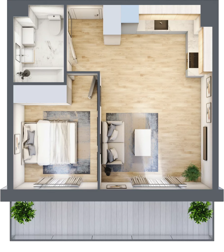 2 pokoje, mieszkanie 40,46 m², piętro 1, oferta nr PPO/M/B/1/7, Port Popowice IVa, Wrocław, Pilczyce-Kozanów-Popowice Północne, Popowice, ul. Białowieska