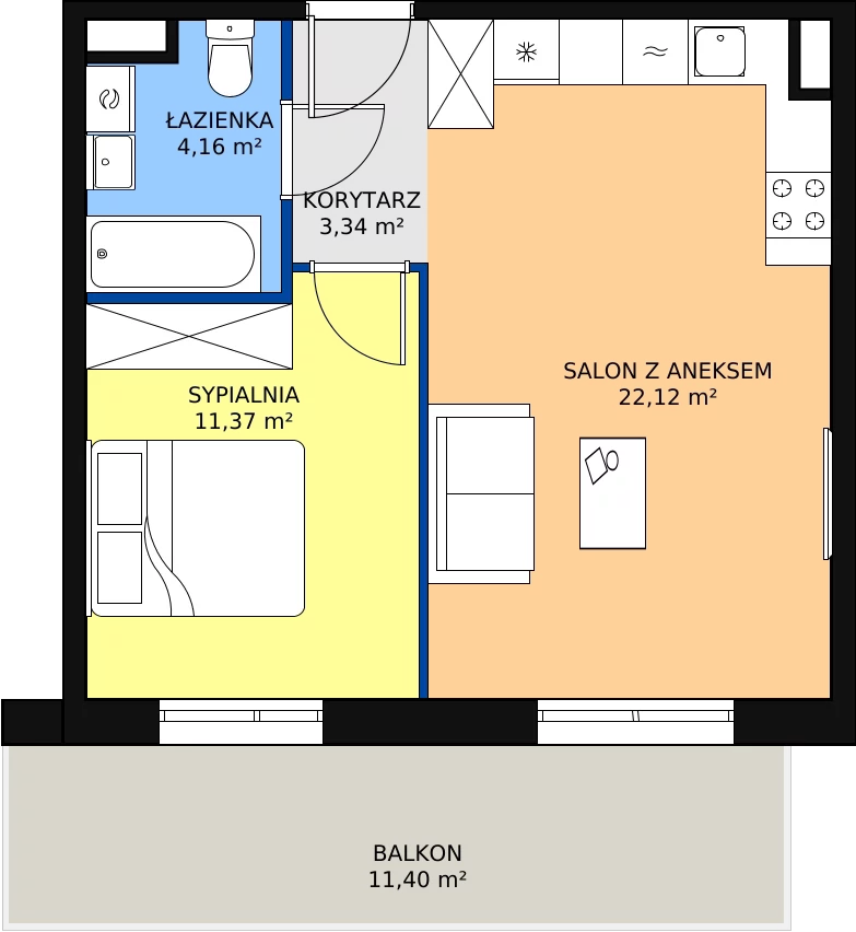 Zalety mieszkania 40.99 m², PPO/M/C/1/1