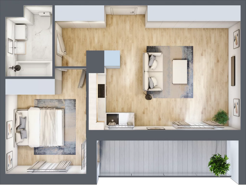 2 pokoje, mieszkanie 47,00 m², piętro 1, oferta nr PPO/M/A/1/1, Port Popowice IVa, Wrocław, Pilczyce-Kozanów-Popowice Północne, Popowice, ul. Białowieska