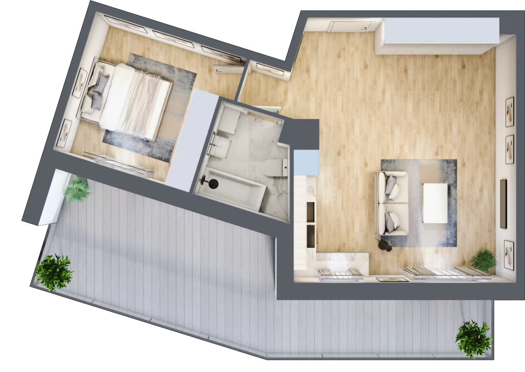 2 pokoje, mieszkanie 49,24 m², piętro 1, oferta nr PPO/M/B/1/8, Port Popowice IVa, Wrocław, Pilczyce-Kozanów-Popowice Północne, Popowice, ul. Białowieska
