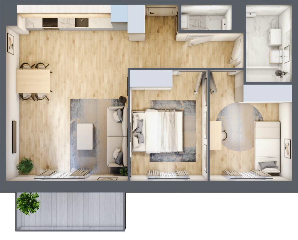 3 pokoje, mieszkanie 60,51 m², piętro 2, oferta nr PPO/M/B/2/6, Port Popowice IVa, Wrocław, Pilczyce-Kozanów-Popowice Północne, Popowice, ul. Białowieska