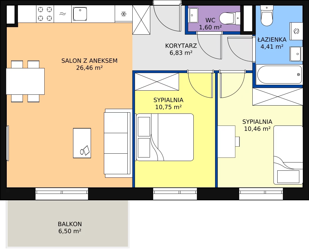Zalety mieszkania 60.51 m², PPO/M/B/3/6