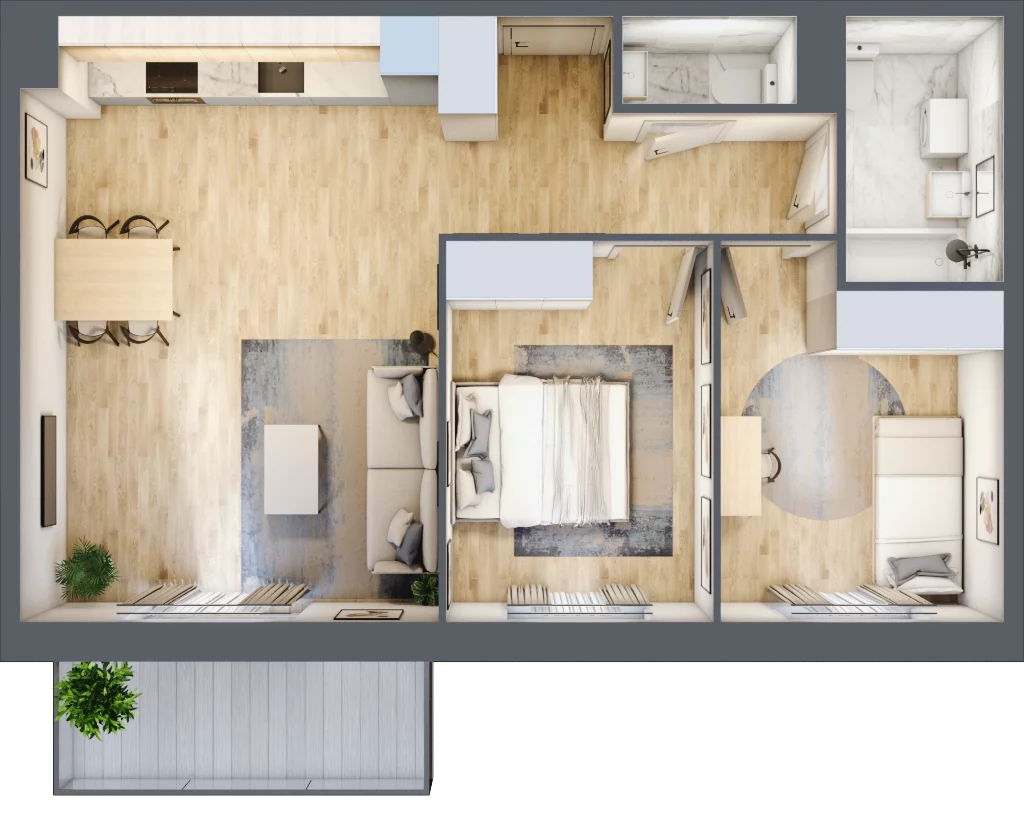 3 pokoje, mieszkanie 60,51 m², piętro 5, oferta nr PPO/M/B/5/6, Port Popowice IVa, Wrocław, Pilczyce-Kozanów-Popowice Północne, Popowice, ul. Białowieska
