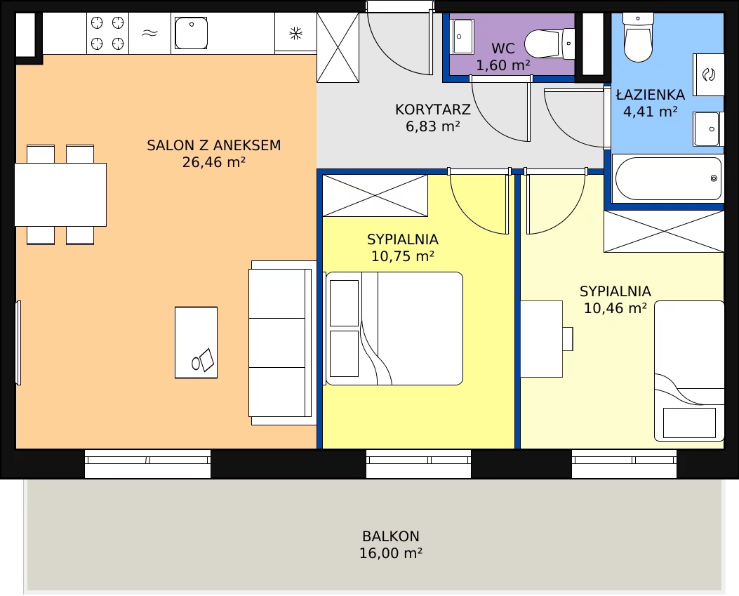 Zalety mieszkania 60.51 m², PPO/M/B/1/6