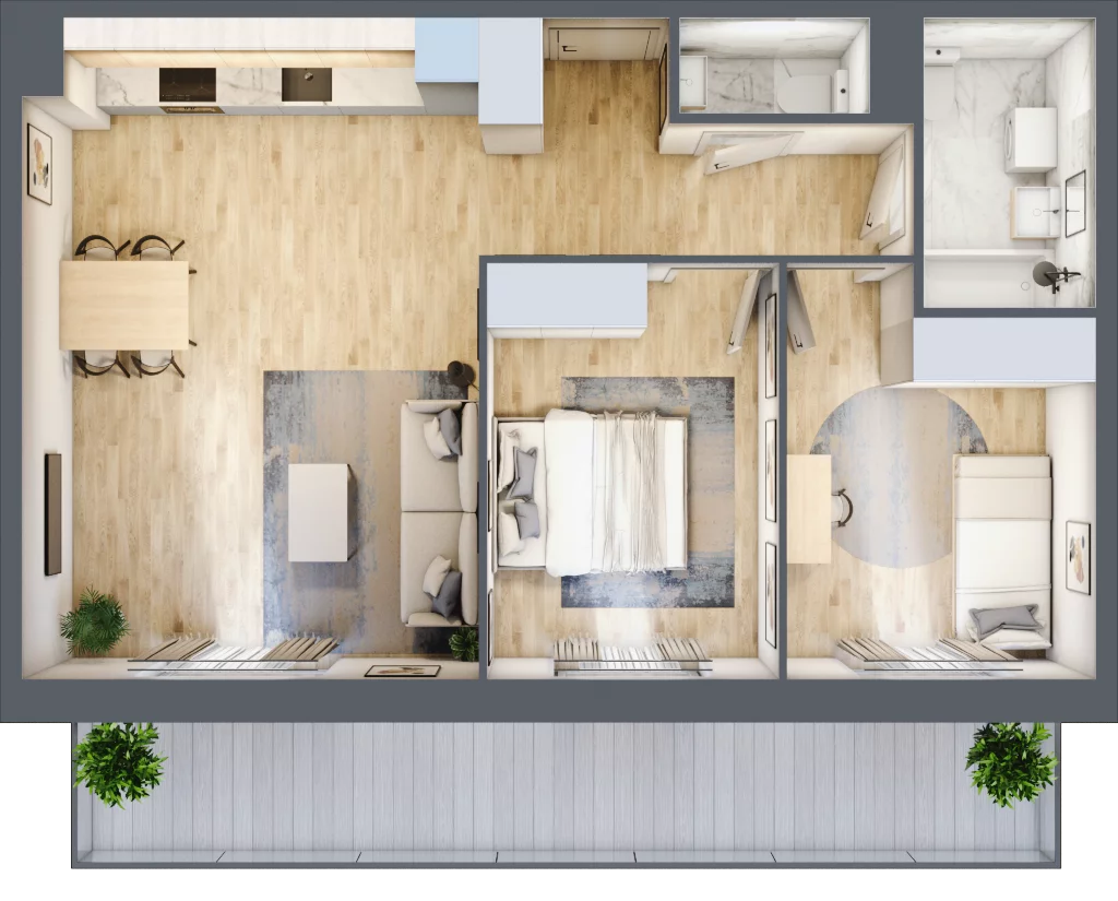 3 pokoje, mieszkanie 60,51 m², piętro 1, oferta nr PPO/M/B/1/6, Port Popowice IVa, Wrocław, Pilczyce-Kozanów-Popowice Północne, Popowice, ul. Białowieska