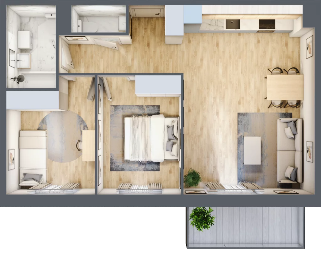 3 pokoje, mieszkanie 60,82 m², piętro 2, oferta nr PPO/M/C/2/3, Port Popowice IVa, Wrocław, Pilczyce-Kozanów-Popowice Północne, Popowice, ul. Białowieska