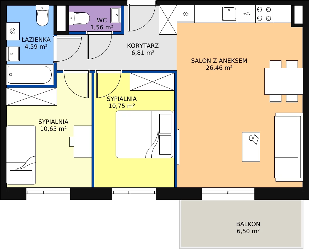 Zalety mieszkania 60.82 m², PPO/M/C/5/3