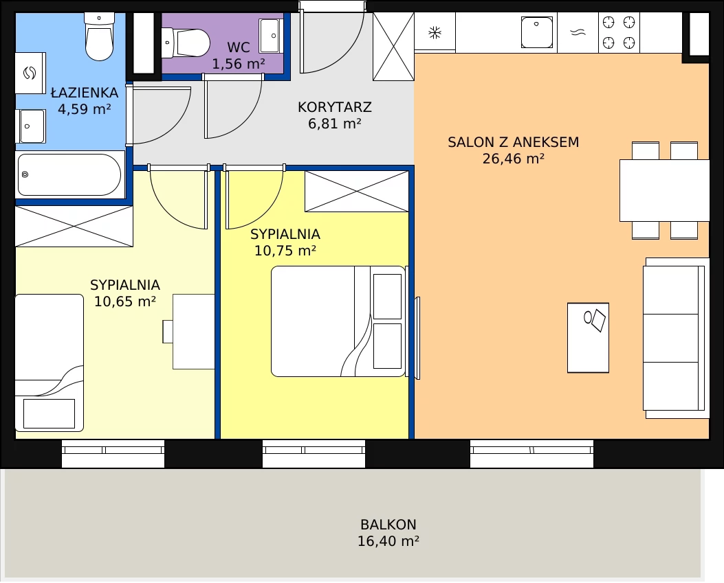Zalety mieszkania 60.82 m², PPO/M/C/1/3