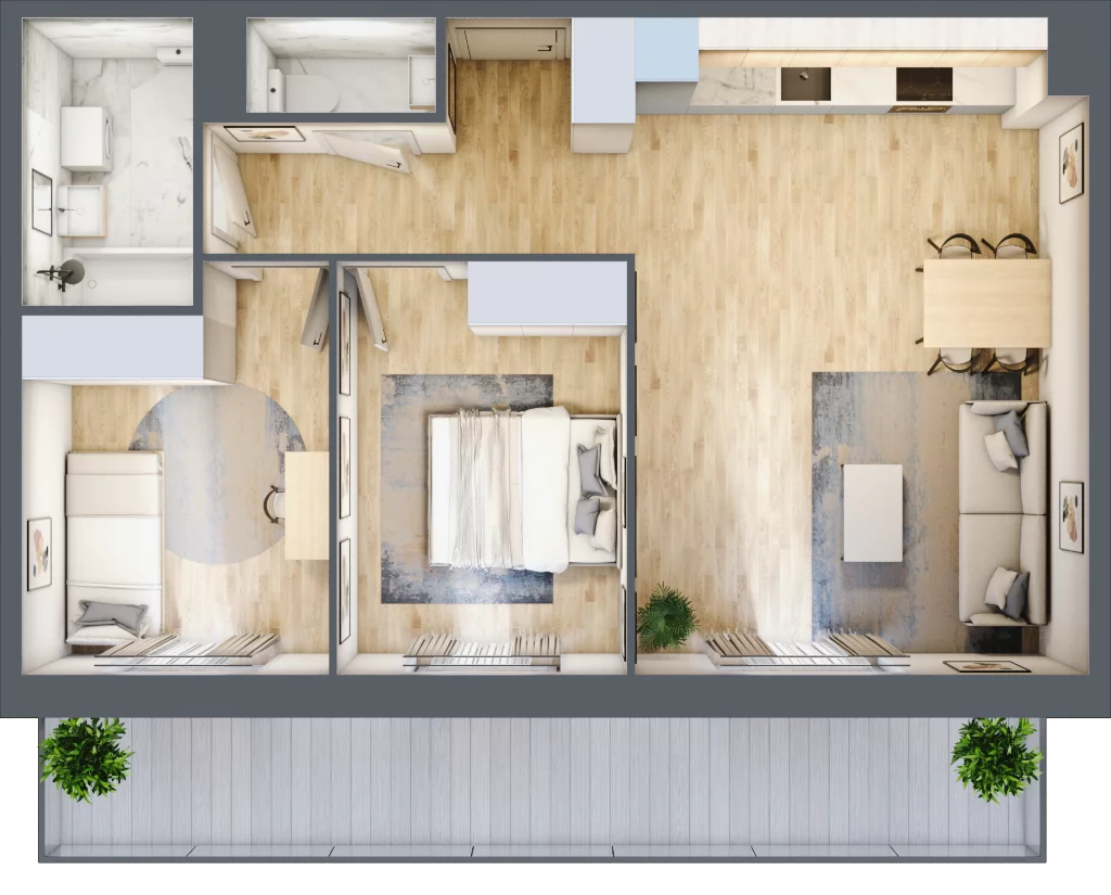 3 pokoje, mieszkanie 60,82 m², piętro 1, oferta nr PPO/M/C/1/3, Port Popowice IVa, Wrocław, Pilczyce-Kozanów-Popowice Północne, Popowice, ul. Białowieska