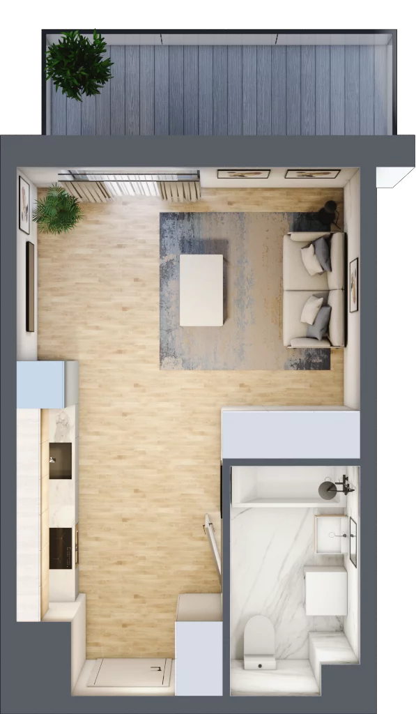 1 pokój, mieszkanie 27,94 m², piętro 1, oferta nr PPO/P/B/1/2, Port Popowice IVa, Wrocław, Pilczyce-Kozanów-Popowice Północne, Popowice, ul. Białowieska