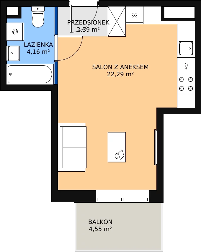 Zalety mieszkania 28.84 m², PPO/P/B/2/1