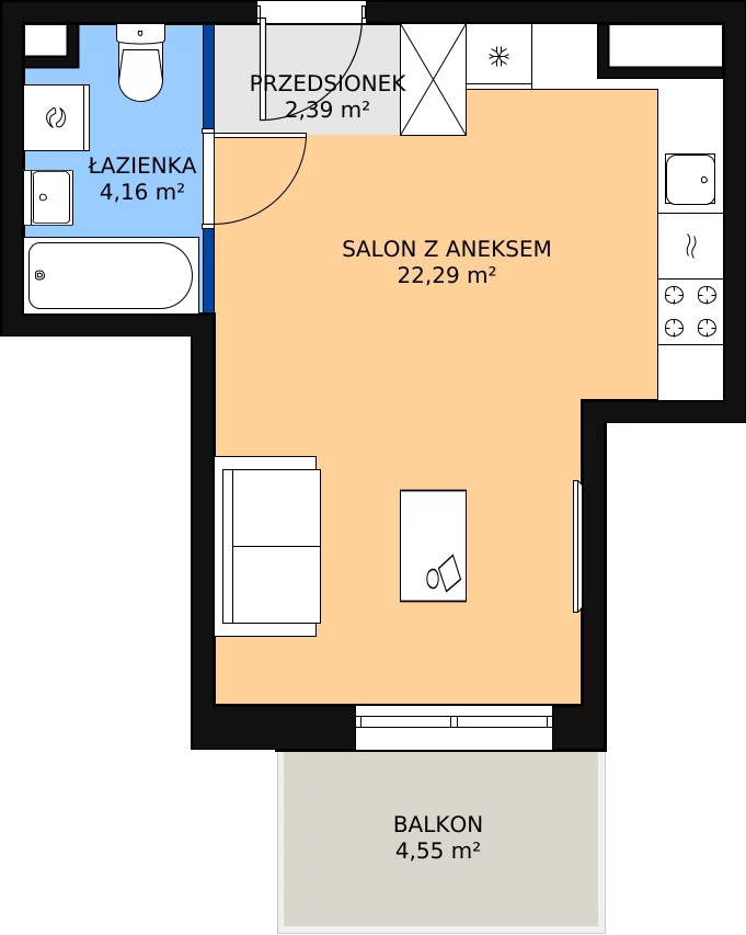 Zalety mieszkania 28.84 m², PPO/P/B/6/1