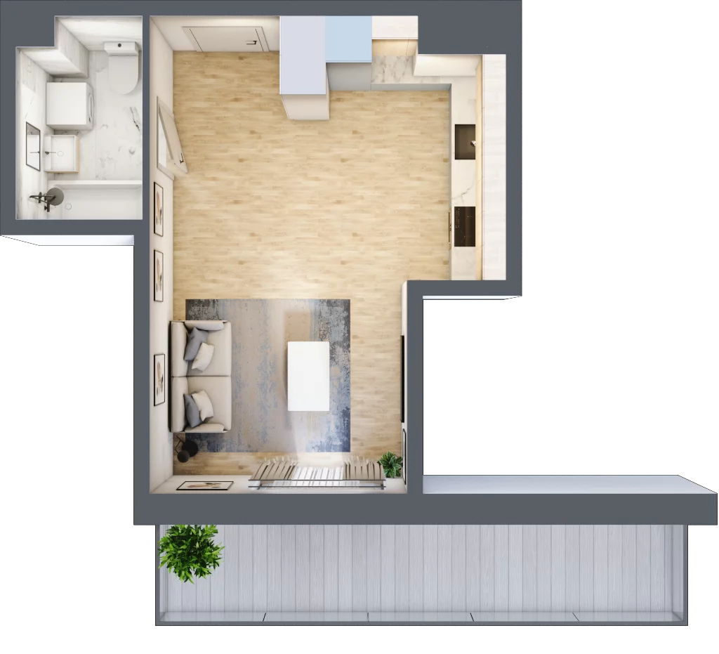 1 pokój, mieszkanie 28,84 m², piętro 8, oferta nr PPO/P/B/8/1, Port Popowice IVa, Wrocław, Pilczyce-Kozanów-Popowice Północne, Popowice, ul. Białowieska