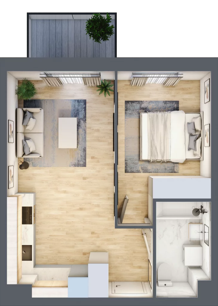 2 pokoje, mieszkanie 39,10 m², piętro 2, oferta nr PPO/P/A/2/7, Port Popowice IVa, Wrocław, Pilczyce-Kozanów-Popowice Północne, Popowice, ul. Białowieska