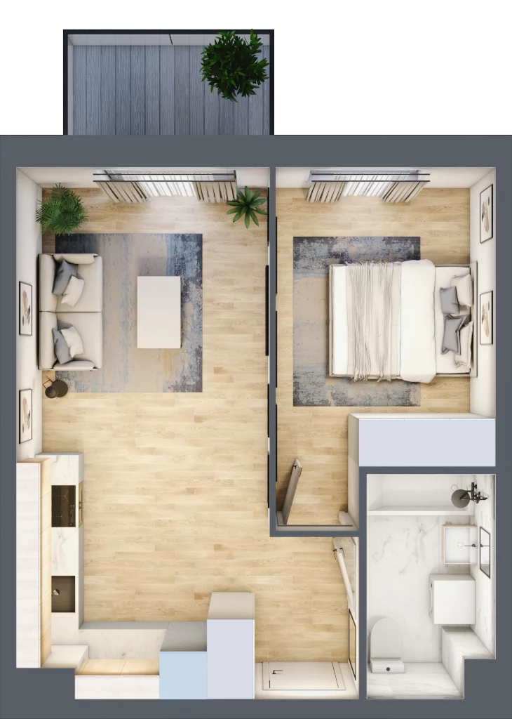 2 pokoje, mieszkanie 39,10 m², piętro 5, oferta nr PPO/P/A/5/7, Port Popowice IVa, Wrocław, Pilczyce-Kozanów-Popowice Północne, Popowice, ul. Białowieska