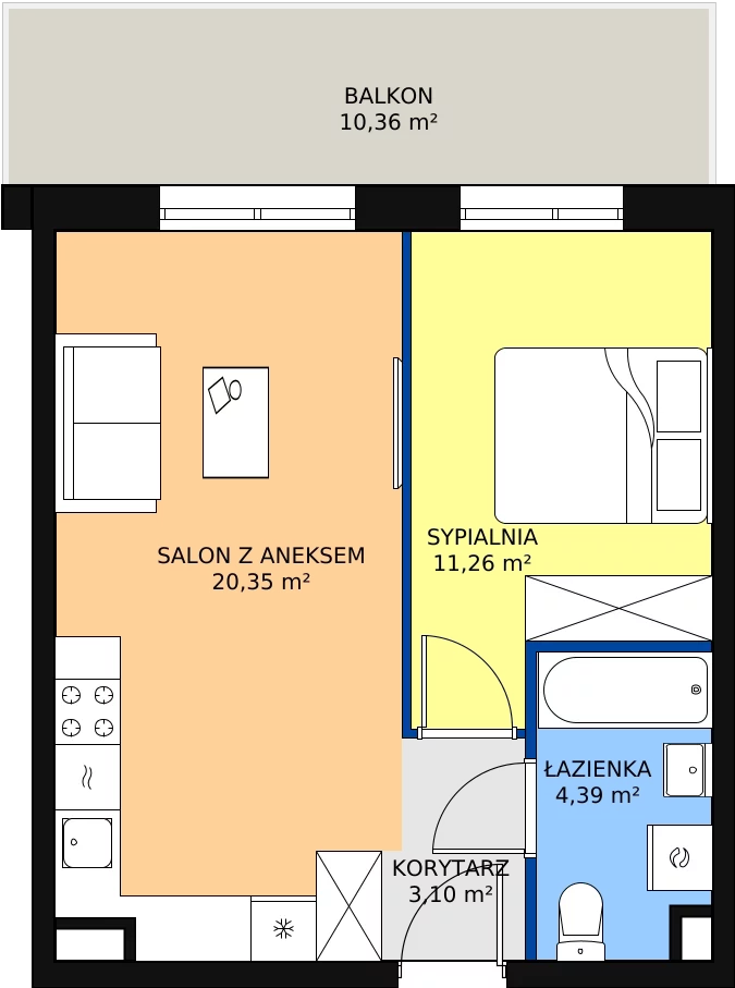 Zalety mieszkania 39.1 m², PPO/P/A/1/7