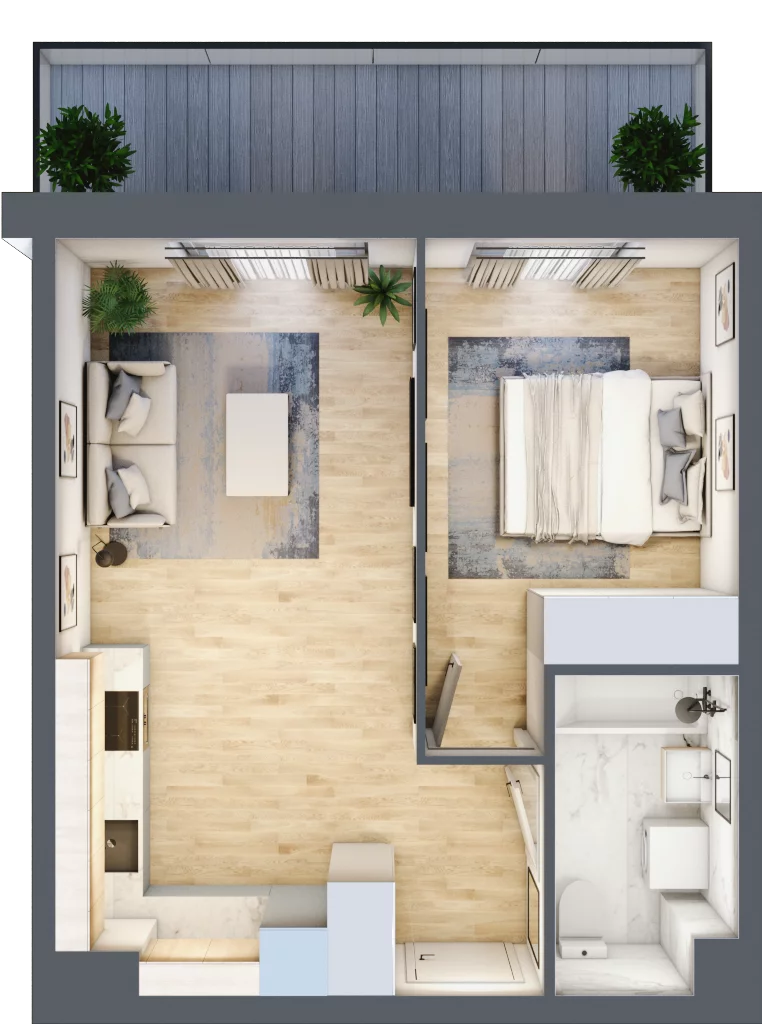 2 pokoje, mieszkanie 39,10 m², piętro 1, oferta nr PPO/P/A/1/7, Port Popowice IVa, Wrocław, Pilczyce-Kozanów-Popowice Północne, Popowice, ul. Białowieska