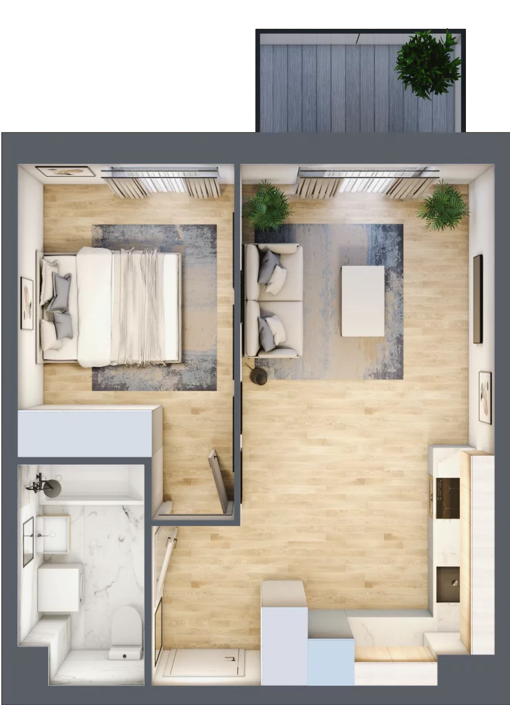 2 pokoje, mieszkanie 39,67 m², piętro 5, oferta nr PPO/P/A/5/8, Port Popowice IVa, Wrocław, Pilczyce-Kozanów-Popowice Północne, Popowice, ul. Białowieska