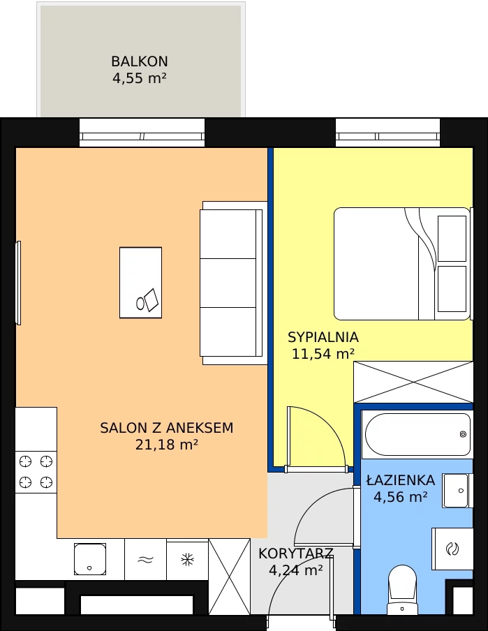 Zalety mieszkania 41.52 m², PPO/P/B/4/4