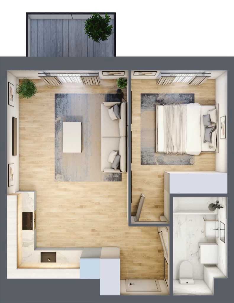 2 pokoje, mieszkanie 41,52 m², piętro 4, oferta nr PPO/P/B/4/4, Port Popowice IVa, Wrocław, Pilczyce-Kozanów-Popowice Północne, Popowice, ul. Białowieska