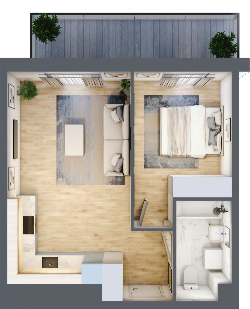 2 pokoje, mieszkanie 41,52 m², piętro 1, oferta nr PPO/P/B/1/3, Port Popowice IVa, Wrocław, Pilczyce-Kozanów-Popowice Północne, Popowice, ul. Białowieska