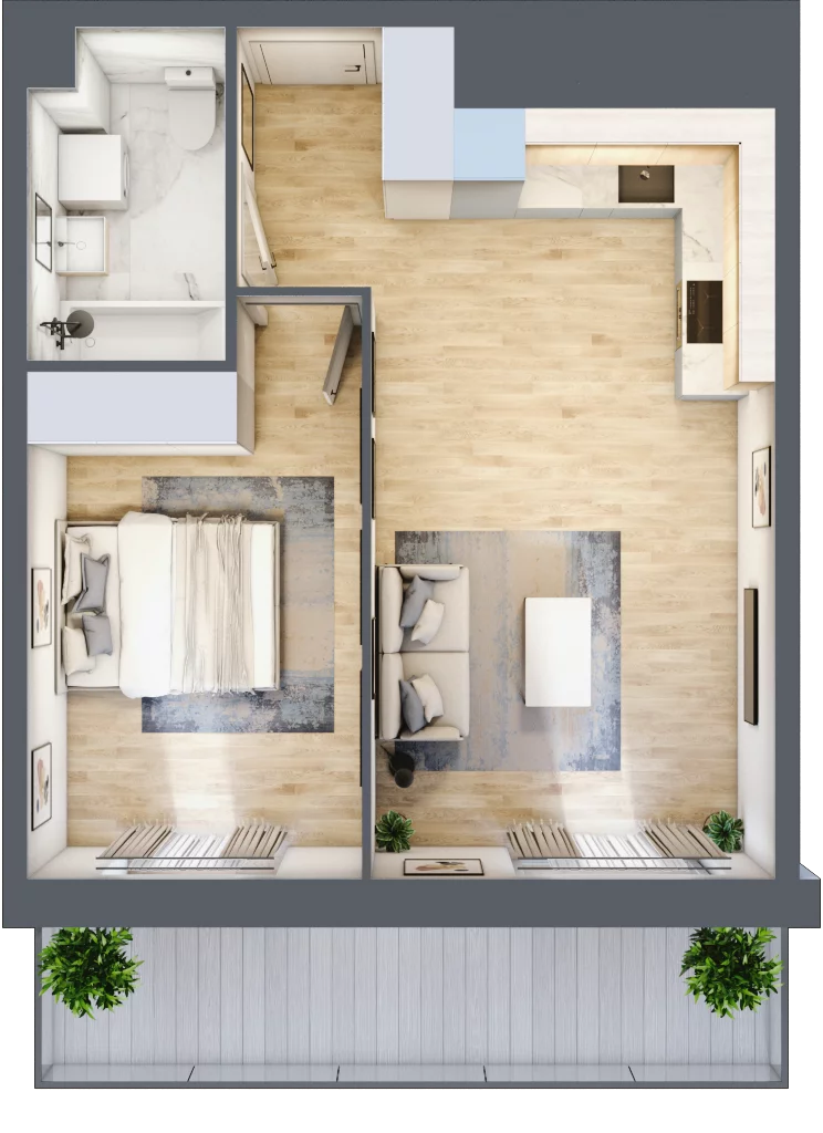 2 pokoje, mieszkanie 41,82 m², piętro 1, oferta nr PPO/P/A/1/3, Port Popowice IVa, Wrocław, Pilczyce-Kozanów-Popowice Północne, Popowice, ul. Białowieska