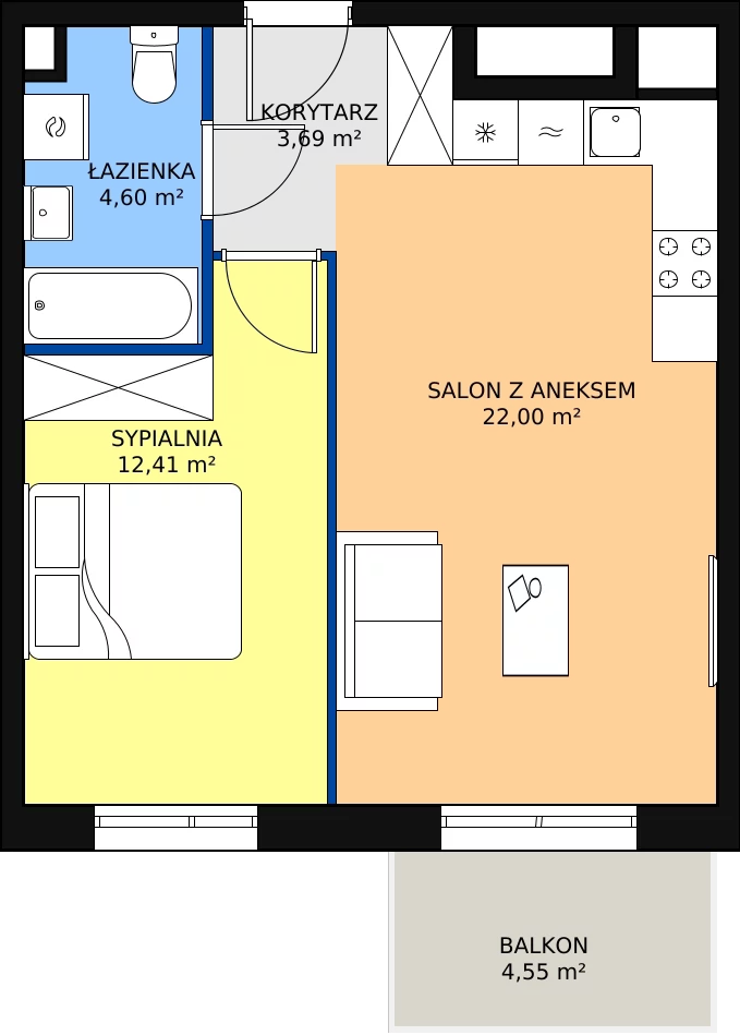 Zalety mieszkania 42.7 m², PPO/P/A/3/2