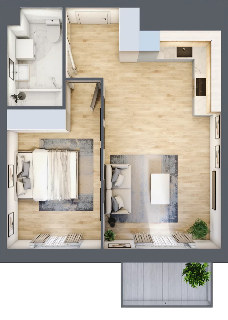2 pokoje, mieszkanie 42,70 m², piętro 5, oferta nr PPO/P/A/5/2, Port Popowice IVa, Wrocław, Pilczyce-Kozanów-Popowice Północne, Popowice, ul. Białowieska