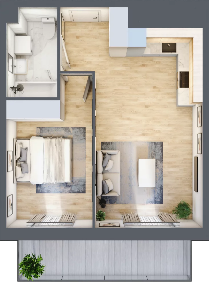 2 pokoje, mieszkanie 42,70 m², piętro 1, oferta nr PPO/P/A/1/2, Port Popowice IVa, Wrocław, Pilczyce-Kozanów-Popowice Północne, Popowice, ul. Białowieska