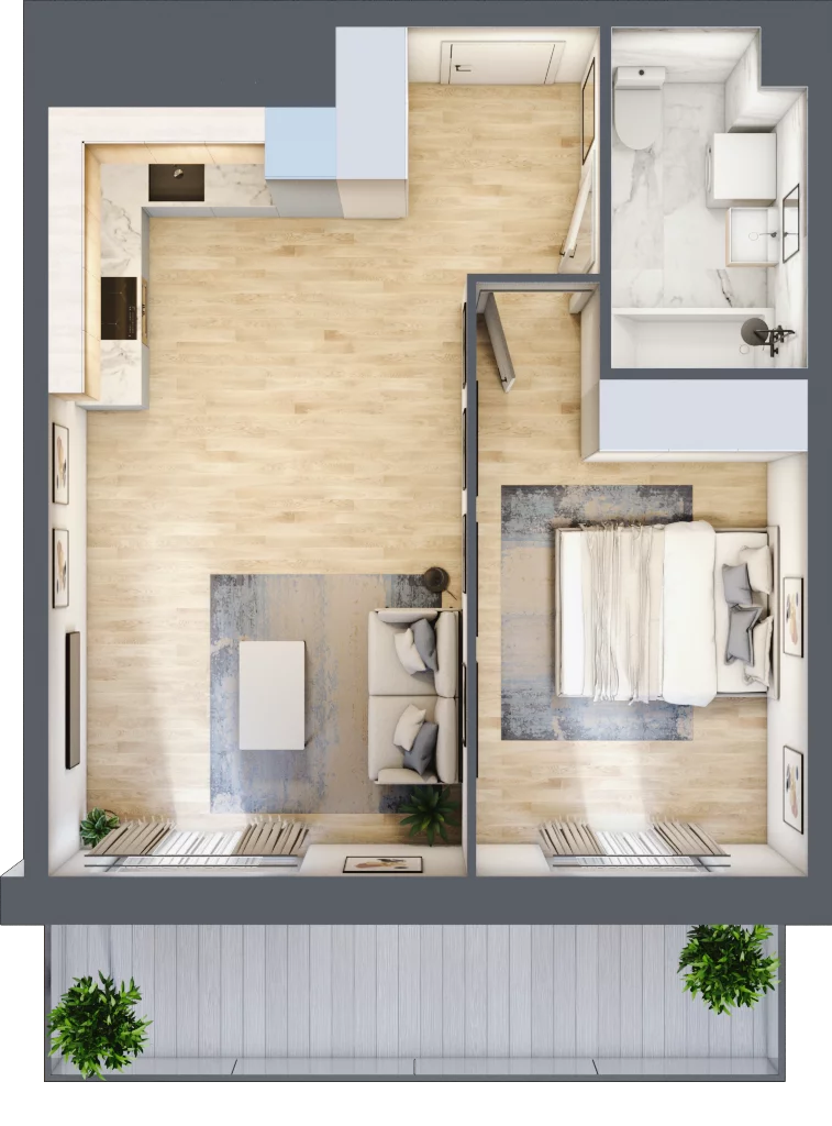 2 pokoje, mieszkanie 42,90 m², piętro 1, oferta nr PPO/P/A/1/1, Port Popowice IVa, Wrocław, Pilczyce-Kozanów-Popowice Północne, Popowice, ul. Białowieska