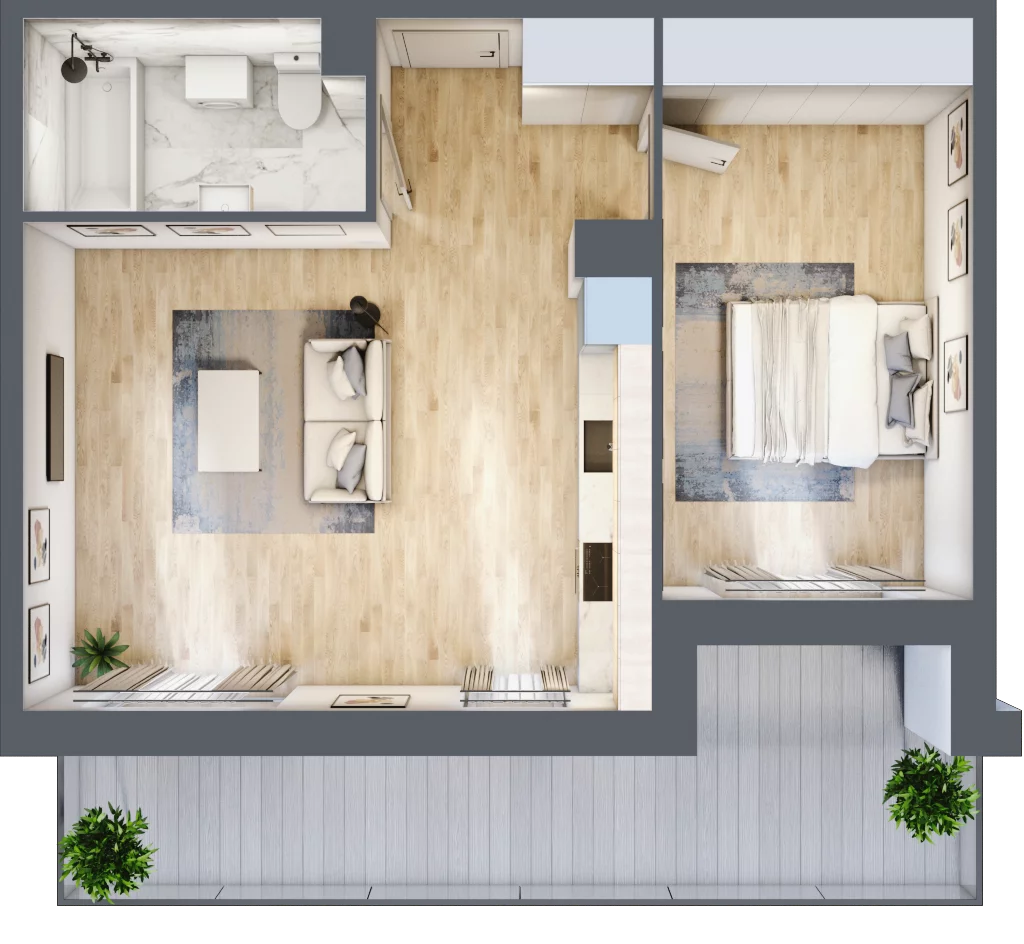 2 pokoje, mieszkanie 48,65 m², piętro 1, oferta nr PPO/P/A/1/10, Port Popowice IVa, Wrocław, Pilczyce-Kozanów-Popowice Północne, Popowice, ul. Białowieska