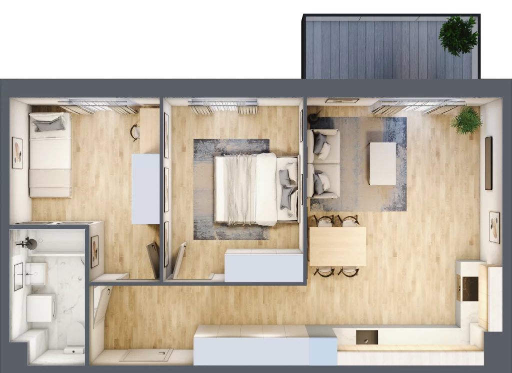 3 pokoje, mieszkanie 59,40 m², piętro 2, oferta nr PPO/P/A/2/6, Port Popowice IVa, Wrocław, Pilczyce-Kozanów-Popowice Północne, Popowice, ul. Białowieska