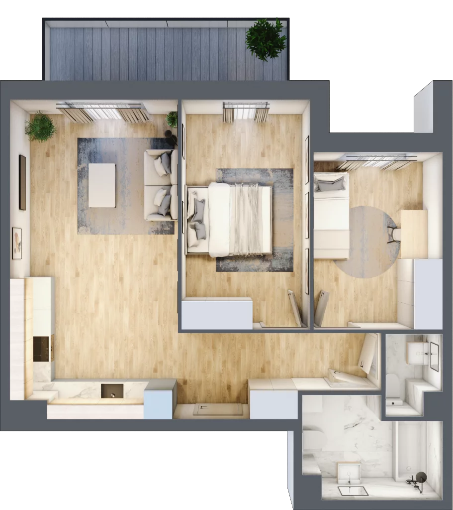 3 pokoje, mieszkanie 60,38 m², piętro 2, oferta nr PPO/P/A/2/9, Port Popowice IVa, Wrocław, Pilczyce-Kozanów-Popowice Północne, Popowice, ul. Białowieska