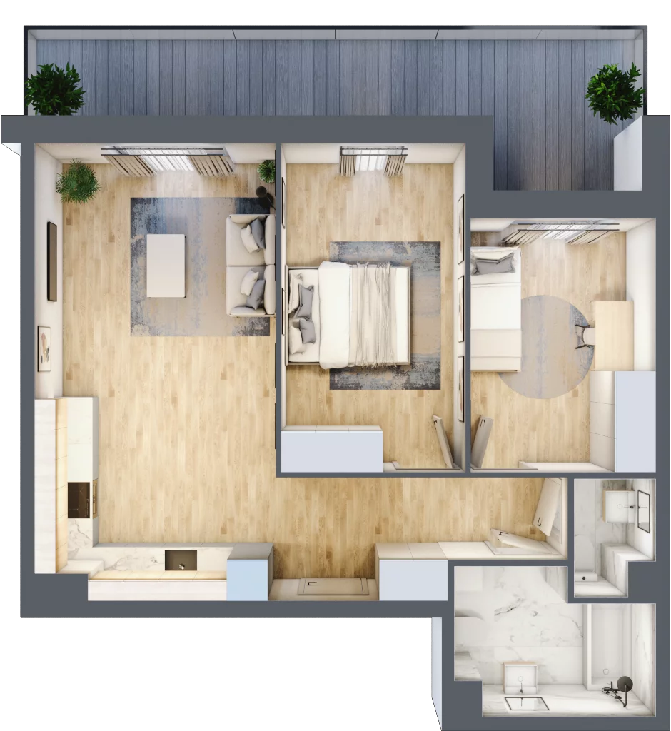 3 pokoje, mieszkanie 60,38 m², piętro 1, oferta nr PPO/P/A/1/9, Port Popowice IVa, Wrocław, Pilczyce-Kozanów-Popowice Północne, Popowice, ul. Białowieska