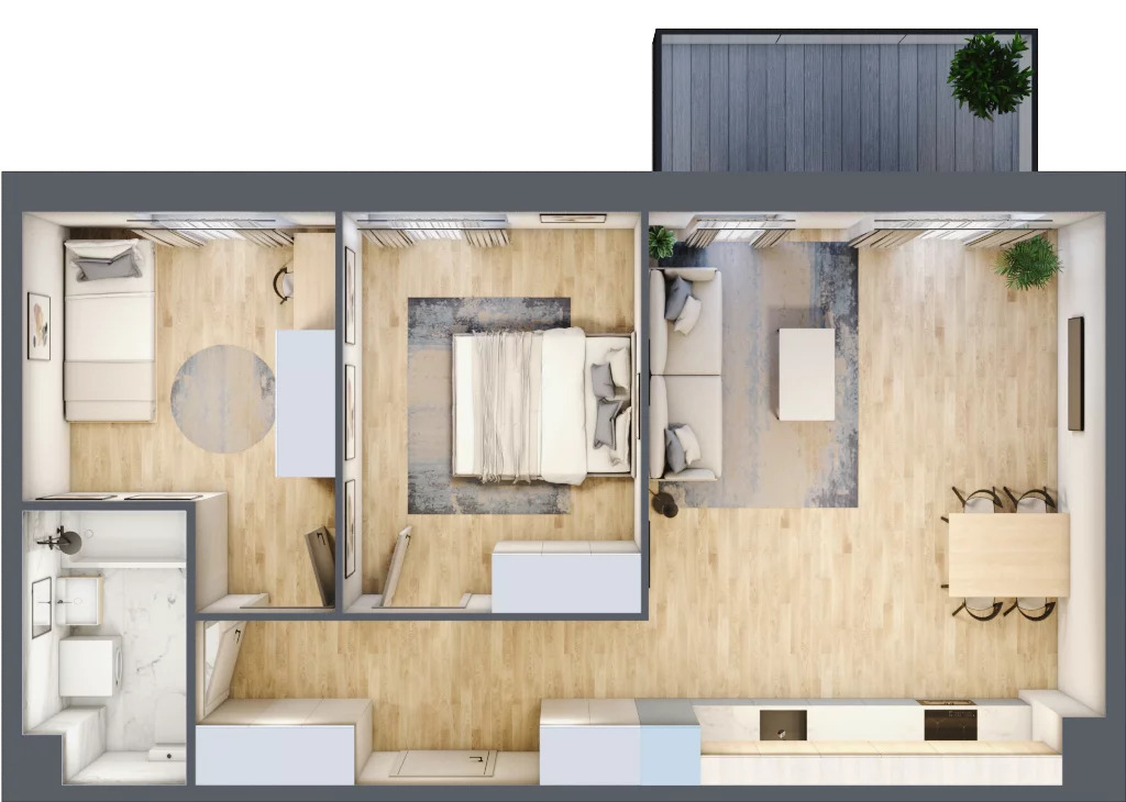 3 pokoje, mieszkanie 61,03 m², piętro 2, oferta nr PPO/P/A/2/5, Port Popowice IVa, Wrocław, Pilczyce-Kozanów-Popowice Północne, Popowice, ul. Białowieska