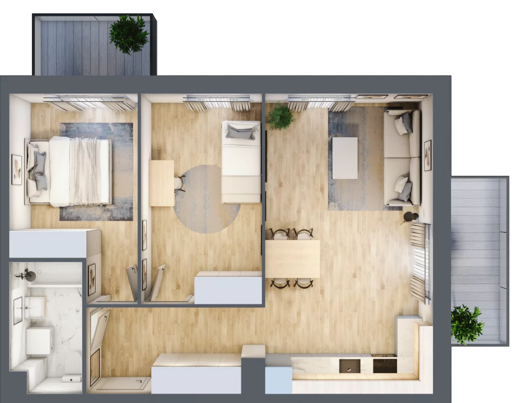 3 pokoje, mieszkanie 61,32 m², piętro 2, oferta nr PPO/P/B/2/5, Port Popowice IVa, Wrocław, Pilczyce-Kozanów-Popowice Północne, Popowice, ul. Białowieska