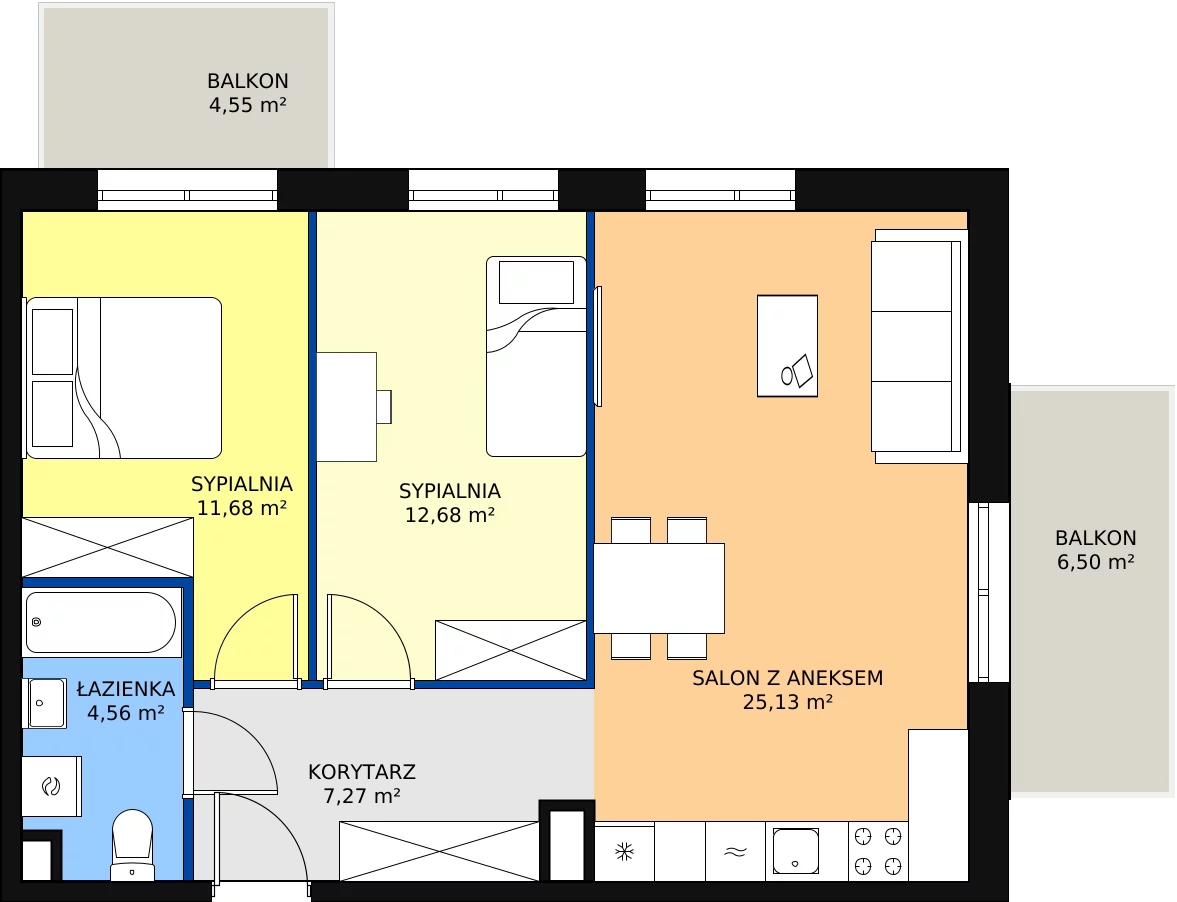 Zalety mieszkania 61.32 m², PPO/P/B/7/5