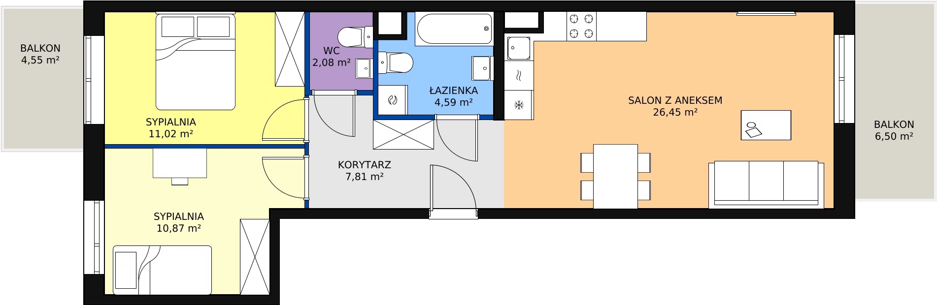 Zalety mieszkania 62.82 m², PPO/P/B/2/2