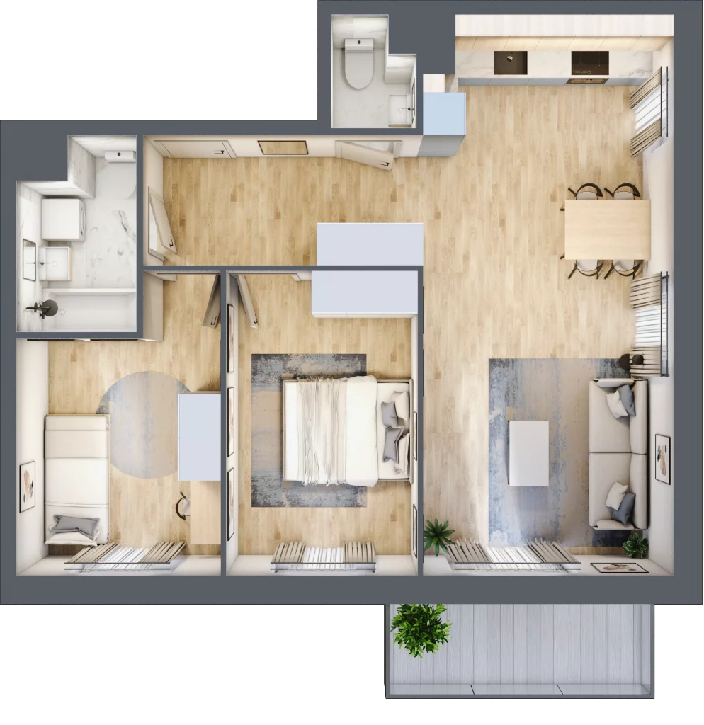 3 pokoje, mieszkanie 63,12 m², piętro 2, oferta nr PPO/P/B/2/6, Port Popowice IVa, Wrocław, Pilczyce-Kozanów-Popowice Północne, Popowice, ul. Białowieska