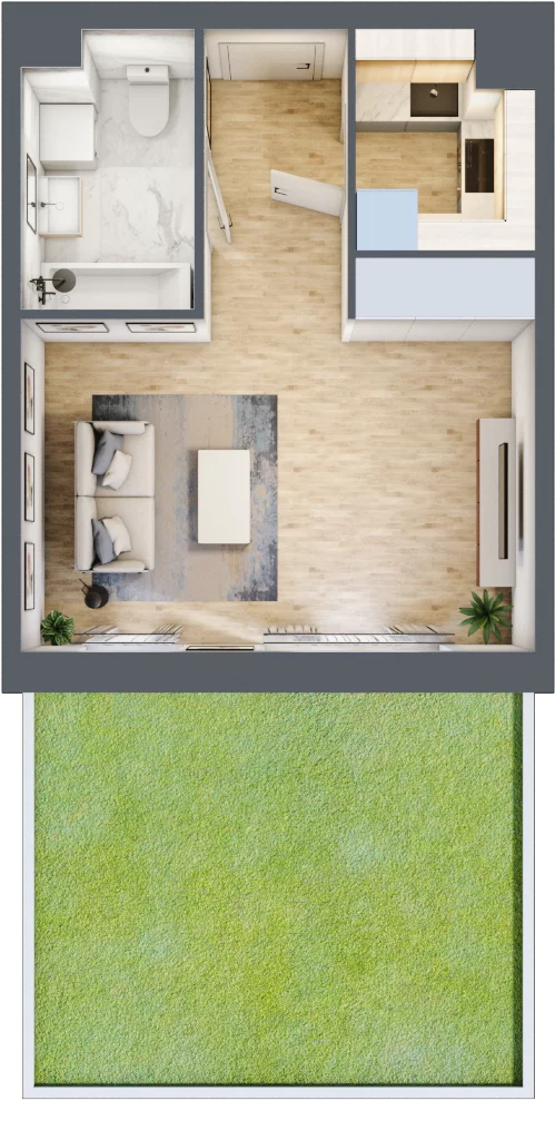 1 pokój, mieszkanie 30,66 m², parter, oferta nr MLAAB/A/0/1, Metro Life Apartamenty, Warszawa, Bemowo, Chrzanów, ul. Rayskiego