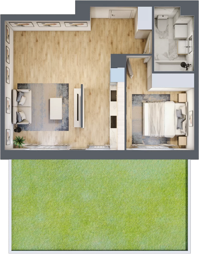 2 pokoje, mieszkanie 47,31 m², parter, oferta nr MLAAB/A/0/2, Metro Life Apartamenty, Warszawa, Bemowo, Chrzanów, ul. Rayskiego