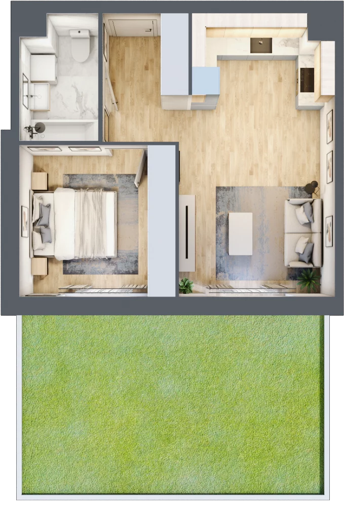 2 pokoje, mieszkanie 41,56 m², parter, oferta nr MLAAB/A/0/3, Metro Life Apartamenty, Warszawa, Bemowo, Chrzanów, ul. Rayskiego