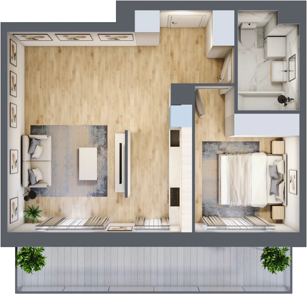 2 pokoje, mieszkanie 47,37 m², piętro 1, oferta nr MLAAB/A/1/2, Metro Life Apartamenty, Warszawa, Bemowo, Chrzanów, ul. Rayskiego