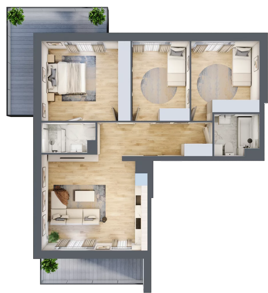 4 pokoje, mieszkanie 83,22 m², piętro 1, oferta nr MLAAB/A/1/4, Metro Life Apartamenty, Warszawa, Bemowo, Chrzanów, ul. Rayskiego