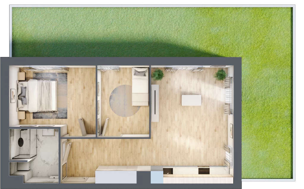 3 pokoje, mieszkanie 59,83 m², parter, oferta nr MLAAB/B/0/2, Metro Life Apartamenty, Warszawa, Bemowo, Chrzanów, ul. Rayskiego