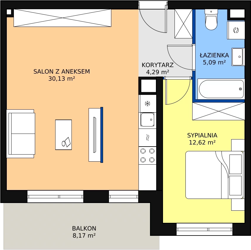 Zalety mieszkania 52.13 m², MLAAB/B/1/1