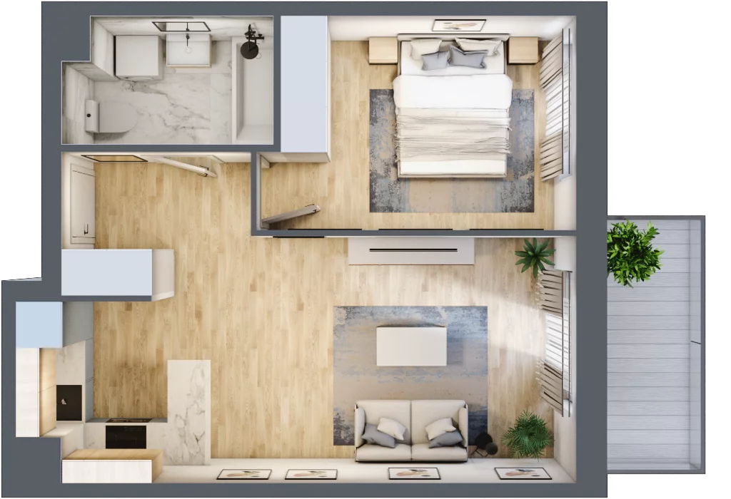 2 pokoje, mieszkanie 41,76 m², piętro 1, oferta nr MLAAB/B/1/5, Metro Life Apartamenty, Warszawa, Bemowo, Chrzanów, ul. Rayskiego