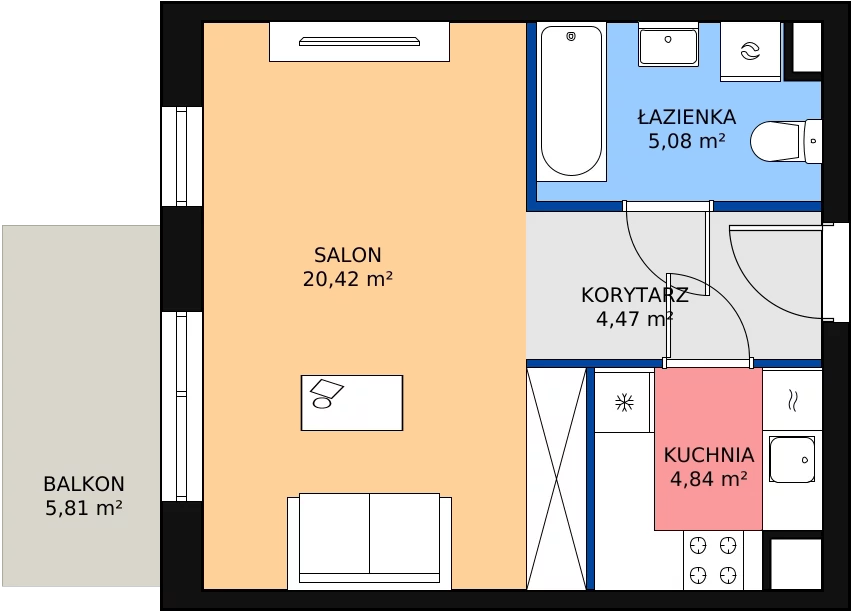 Zalety mieszkania 34.8 m², MLAAB/B/1/7