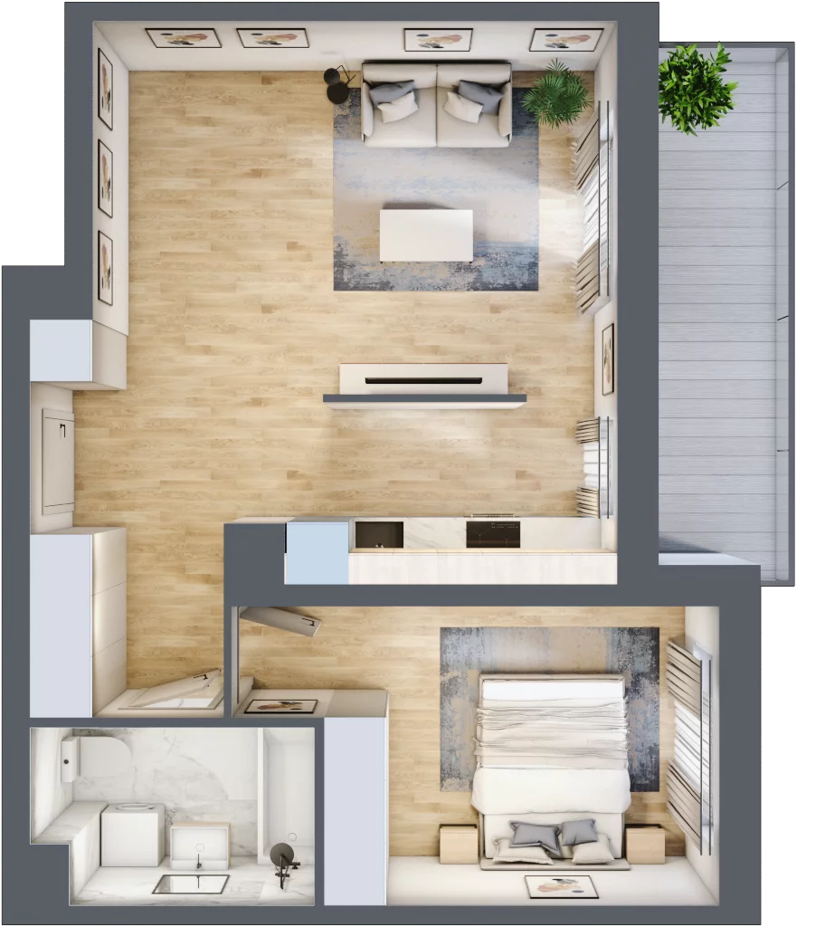 2 pokoje, mieszkanie 49,48 m², piętro 4, oferta nr MLAAB/B/4/4, Metro Life Apartamenty, Warszawa, Bemowo, Chrzanów, ul. Rayskiego
