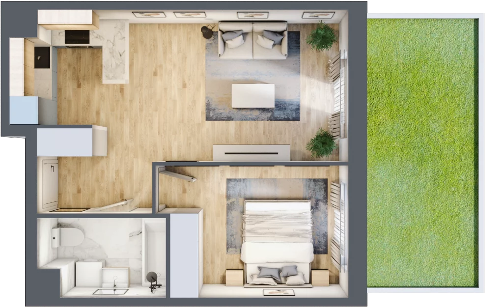 2 pokoje, mieszkanie 42,43 m², parter, oferta nr MLAAB/C/0/3, Metro Life Apartamenty, Warszawa, Bemowo, Chrzanów, ul. Rayskiego